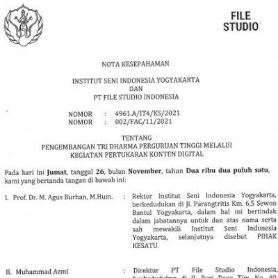 perjanjian kerjasama ISI Yogyakarta File Academy (1)